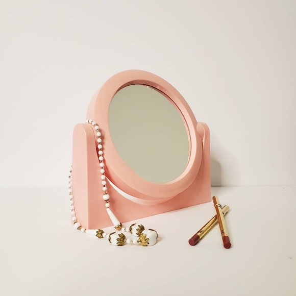 Vintage Pink Plastic Double Sided Vanity Mirror - Picture 2 of 3